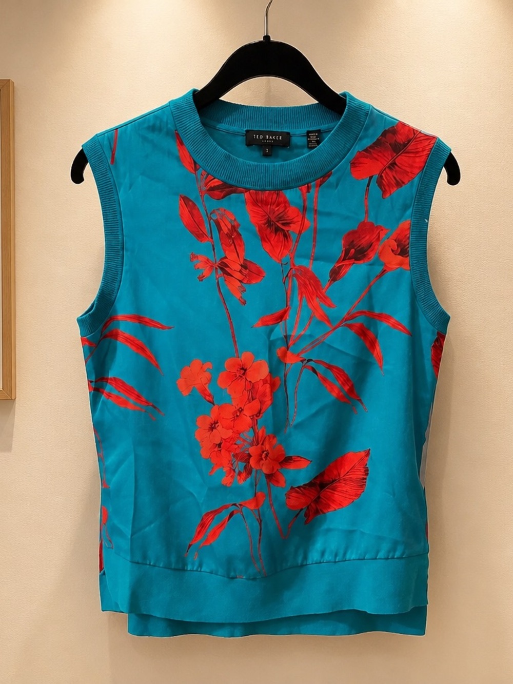 Ted Baker Teal Sleeveless Floral Shell with Red Print